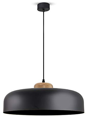 L+ Moderne Pendelleuchte aus Metall mit Holzdetails handgefertigt Küche, Wohnzimmer Schlafzimmer Ø40cm E27 (Schwarz)