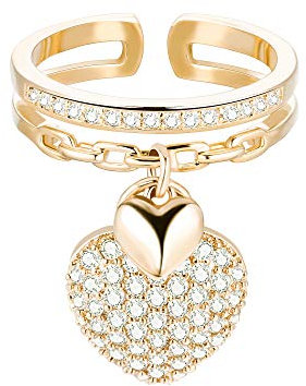 pengjin - Anello con ciondolo a forma di cuore, adatto a donne, in rame ipoallergenico e zirconia cubica, ideale come regalo d'amore