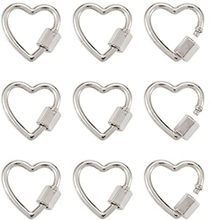 Cheriswelry 10pcs Carabiner Lock Hook Screw Clasps Heart Clips Connector Decorative Charms Closure Findings for Jewellery Bracelet Keyrings Crafts Making, Platinum