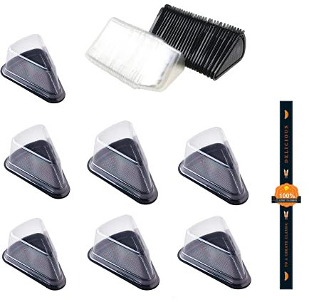 50 Packs of Transparent Plastic Single Dessert Box Dessert Cake Slice Pie Container Holder, Triangle, for Flan Dessert Pastry Biscuit Snack Fruit (black)