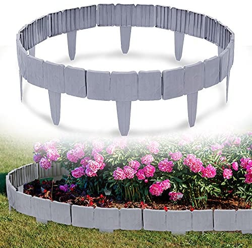 YRHome Rasenkante Kunststoff Steinoptik 7,5m Beetumrandung Garden Border aus Polypropylen Mähkante Beeteinfassung Gartenzaun, 1 Element BxHxT: 25x23x1 cm, Grau