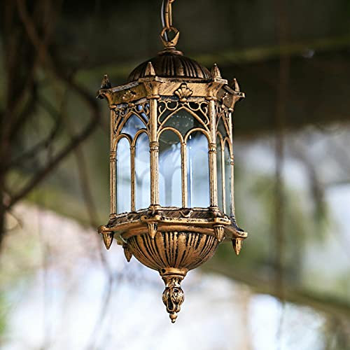 kangten Außen Hängelampe, Retro Pendelleuchte E27 Wasserdichte Außenleuchte Vintage Laterne Aluguss und Glas Pendel Beleuchtung Lampenschirm für Terrasse Garten (Ohne Glühbirne)