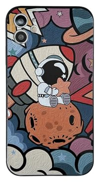 Yonds Queen Compatible with iPhone 12 mini Cute Case, Cool Cartoon Astronaut Planet Space Painting Design Stylish Soft TPU Bumper Shockproof Anti-Slip Protector Case (iPhone 12 mini, Planet)