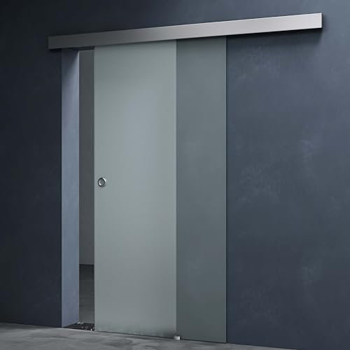 Mai & Mai Porte Coulissante Opaque en Verre de Sécurité ESG de 8mm 90x205cm Poignée Ronde avec Système Softclose Ama TS12-900 Distance au Mur de 25mm