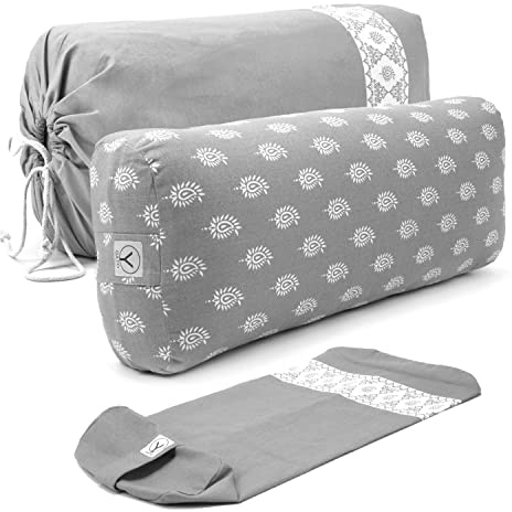 Y O Gayo Nackenrolle für erholsames Yoga – aus 100 % Baumwolle, Kissen-Set enthält extra waschbaren Bezug und Tragetasche, 25 x 10,5 x 16,5 cm