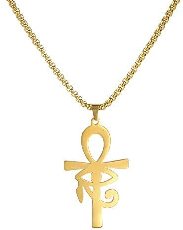 EUEAVAN Collier pendentif Croix Egyptienne Oeil d'Horus Clé de Vie Pendentif Ankh Chaîne Figaro Ugarte Or Bijoux religieux Acier inoxydable Homme Garçon (Or)
