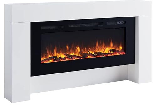FLAMME Carmaux 63 / 161cm Freestanding Electric Fireplace Suite, 3 Flame Colours, 2000W Heater, Log set or Crystal Fuel Bed with Remote Control White