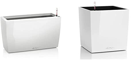 Lechuza Cararo Premium, Weiß, 18800 & Cube Premium 40, Weiß Hochglanz, Hochwertiger Kunststoff, Inkl. Bewässerungssystem, Herausnehmbarer Pflanzeinsatz, Für Innen- und Außennutzung, 16360