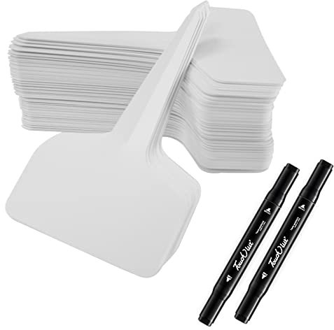 Pflanzschilder für Draussen, 6X10CM Pflanzenstecker, T-Typ Wetterfest Pflanzenschilder mit Marker zum Beschriften (100 Stk, Weiß) (200Pcs)