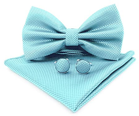 AIOBLEEY Fliege Herren mit Handkerchiefs Manschettenknöpfe: Fliegen Set für Hochzeit, Smoking, Anzug, Formelle Veranstaltung - Gift Box. (Turquoise)