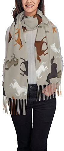 OPSREY England Symbole gedruckt Quaste Schal Pashmina Gefühl Schal Winter Warm Schal, Niedliches Pferd, One size
