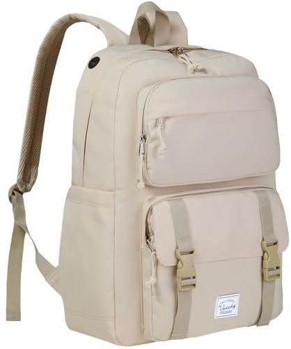 VASCHY School Backpack, Large Fashion Backpack for Men and Women, Casual Backpack for Books, College, Work, Travel, beige, Casual Fashion