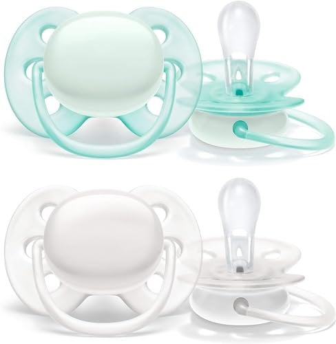 Philips Avent SCF210/03 Ultra Soft Schnuller, 0-6 Monate, Arctic White/Green, 2er-Pack