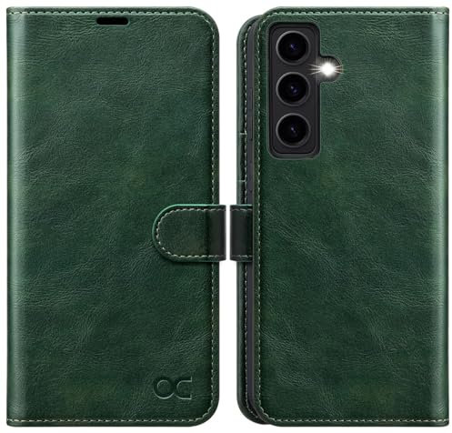 OCASE Coque Samsung Galaxy S24, Antichoc TPU Housse Samsung S24 5G Cuir PU Portefeuille Etui [RFID Blocage] [Fentes pour Cartes] [Fermoir Magnétique] Coque pour Galaxy S24 (6,2 Pouces) - Vert Foncé