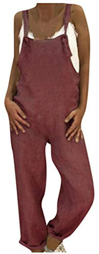 Salopette in lino, da donna, estive, taglie grandi, stile vintage, con gamba larga, pantaloni da jogging e pantaloni da lavoro, leggeri, sottili, per primavera, pantaloni lunghi, rosso vivo, XXXXL