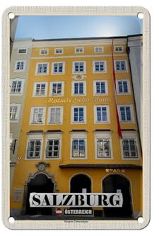 Femer Blechschild Reise Salzburg Mozarts Geburtshaus 12x18cm Dekoration