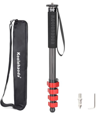 Koolehaoda Einbeinstativ für Kamera, 166cm Kohlefaser Fotografie Monopod, 6 Abschnitte Einbeinstativ Unipod Stick Reise-Wanderstöcke, Tragfähigkeit 10kg - MP-285EC