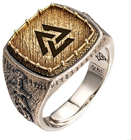 Odins knoten valknut ring zweifarbiger 925 sterling silber wikinger runen drachen schwert ring ordischer schmuck für herren damen größe 54 verstellbar