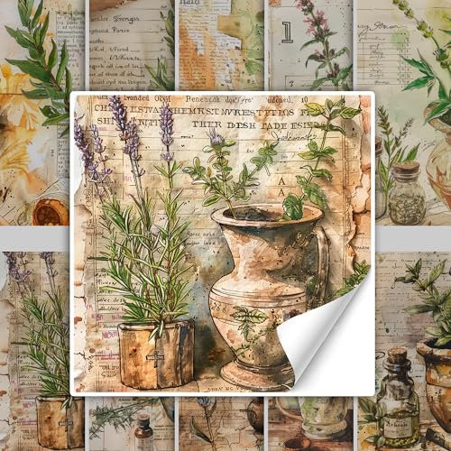 GRAZDesign Vintage Fliesenaufkleber Küche Kräuter in grün braun, Klebefliesen selbstklebend Küchenfliesen - 10x10cm / 20 Stück