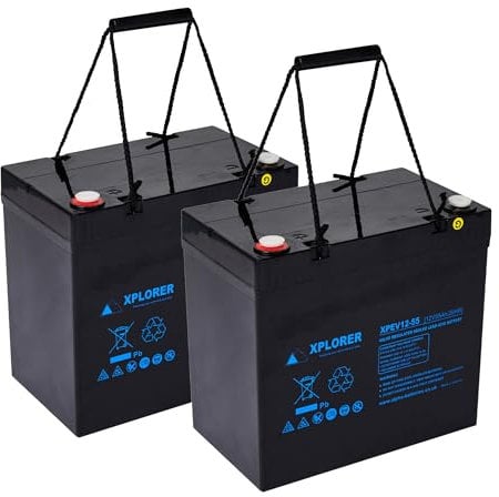 Xplorer Pair of 2 x 12V 55Ah AGM Golf Buggy Batteries, Ideal for Weekly/Occasional Golfer AGM Lead-Acid Batteries for Golf Buggy Applications