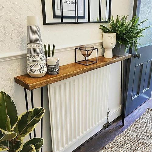 Urban Reclamation Buttermere Rustic Console Table with Hairpin Legs | Reclaimed Scaffold Board Hallway Table | Handmade Radiator Cover Made from Solid Wood (Light Brown, 80cm)