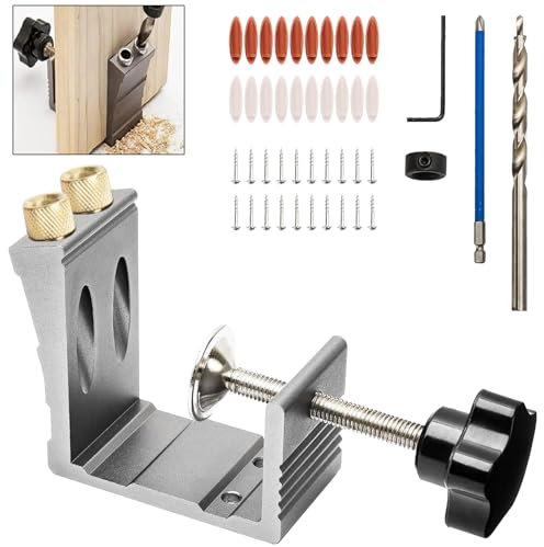 thirei Pocket Hole Jig Kit, 15° Drill Guide Joint Screw Kit, DIY Woodworking Tools Carpentry Locator, for Wooden Furniture, Grey