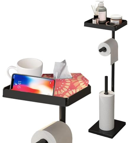 Porte-papier toilette sur pied,Porte-rouleau de papier, support de papier toilette avec support de rangement | Support de rouleaux de mouchoirs, accessoires de rangement de salle de bain détachables e