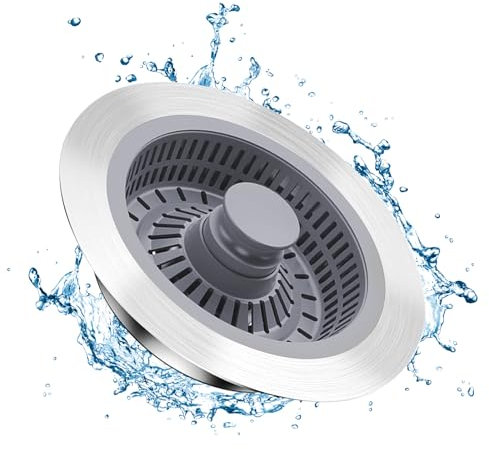 3-in-1 Tappo Lavello Cucina in Acciaio inox, Lavelli Diametro Foro 70-85mm Filtro Lavandino Cucina, Tappo per Lavello per Scarichi Standard