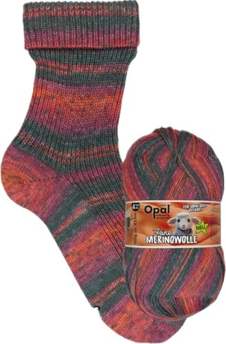 Opal Feine Merinowolle 4-fädige superweiche Sockenwolle, 100 g/420 m, 75% Merinowolle, 25% Polyamid, Nadelstärke 2-3, Maschinenwäsche 30°C (11555 wohltuend)