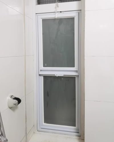 ENHEN Schiebefenster Badezimmer-Vertikalschiebefenster mit Mattiertem Hartglas, Weißer Flächenbündiger Aluminium-Fensterersatz, Verwendung in Baumhäusern/Scheunen/Hühnerställen(29x32in/74x81cm)