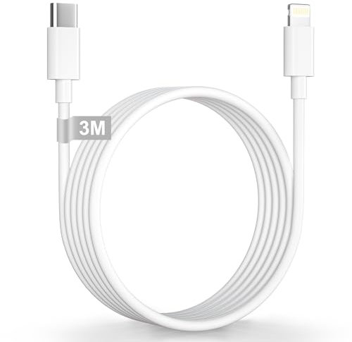 Cable iPhone USB C 3M [Certificado MFi], Cable USB C a Lightning Cable Cargador iPhone 3 Metros Cable Carga Rapida Tipo C a Lightning para iPhone 14/13/12/11/X/XS/XR/8/7/6, iPad Pro/Air/Mini, AirPods