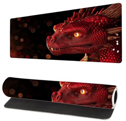Gaming Mauspad Schwarz XXL 600x300x3mm, Drachen Mousepad groß Schreibtischunterlage, Mouse Pad mit Vernähte Kanten, WassXerdicht Anti-Rutsch Mousepad, Verbessert Präzision und Geschwindigkei L-4