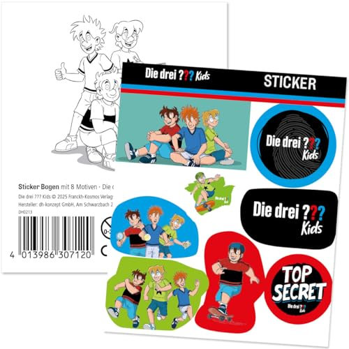 8-tlg. Aufkleber-Set * DIE DREI ??? KIDS * als Mitgebsel oder Geschenk | 3 Fragezeichen Detektive Bilder Kinder Kindergeburtstag Geburtstag Basteln