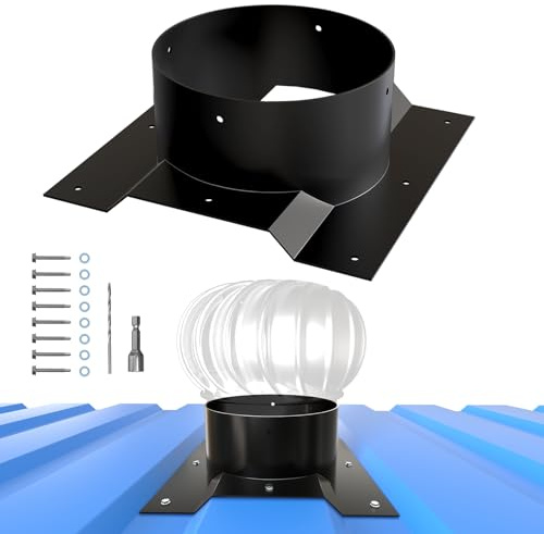 8 Inch Roof Whirlybird Turbine Vent Adapter, Shipping Container Corrugated Roof Vent Adapter, Designed for Conex Container, Fit 8 Round Chimney Cap, Solar Vent (Not Included), Black, 1 Pack