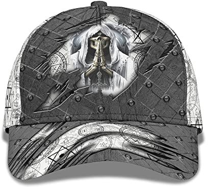 Grim Reaper Prays Mystic Symbol Nahtloses Muster, 3D Gedruckt Herren Damen Baseballmütze Mode Basecap Leicht Outdoor Hut Für Laufen Sport Kletter