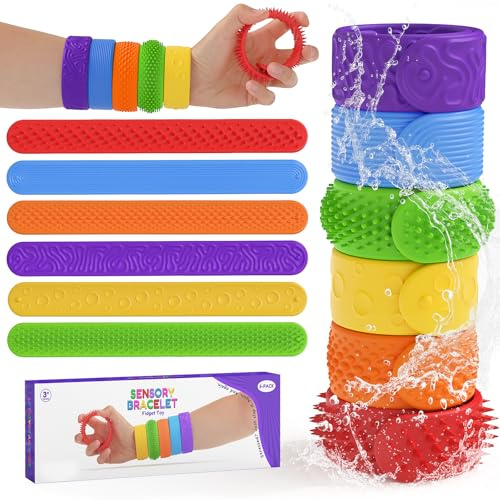 Desing Wish 6 Stück Fidget Toys Set Silikon Anti Stress Spielzeug Sensorik Spielzeug Ring Erwachsene Armband Toys Color Schnapparmband Sensorisches Stressabbau für Autismus ADHS Anxiety Hilfsmittel