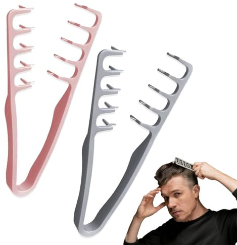 Textur Kamm,2 Stück Texturkamm,Comb Styling Hair Texture,mit Volumizing Haar Stylingkamm,für Volumen Wide-Tooth Breiten,Combs Fluffy Roots Small Strukturierter,Voluminous Haarstyling-Kamm,Grau Rosa