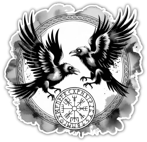 Samunshi® Huginn und Muninn Aufkleber Autoaufkleber für Motorrad Fahrrad Roller oder Auto Wohnmobil SUV Geländewagen Wikinger Sticker Dog Dogo 10x10cm