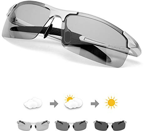 TJUTR Men's Photochromic Sunglasses Polarised Reactive Lenses, Z87 Safety Glasses for Work & Driving with UV400 Protection Sun Glasses