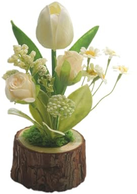 Fictory Künstliche Tulpe im Topf, weiße künstliche Tulpen, Blumenarrangement, realistische Heimdekoration für Wohnzimmer, Esstisch, Büroschreibtisch