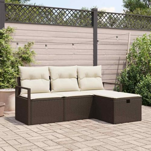 Mimdixy Garten Loungemöbel Set Eckbank,Garten-Sofa-Set 4 pcs Braun und Creme 175 x 117 x 85 cm