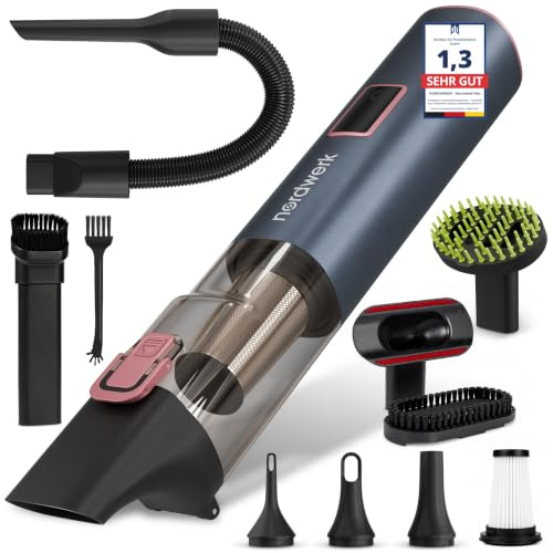 NORDWERK® Akku Handstaubsauger Nordwind Flex für Haushalt & Auto, kabellos | starker Mini Staubsauger mit HomeDock® Ladestation, DeepReach Cleaning System®, Bürste für Tierhaare & Extra-Zubehör