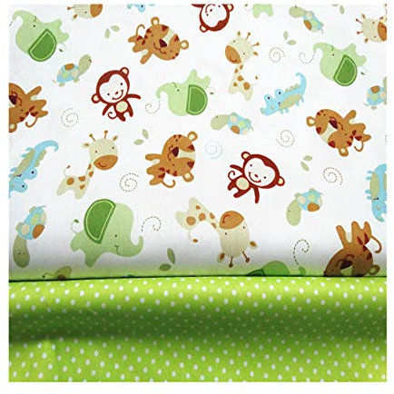 Fuya Baumwollstoff mit Affen, Punkten, Patchwork, Stoff, optimal für Stepparbeiten, Baby- und Kinder-Kleidung, 160 cm x 100 cm, 2 Stück