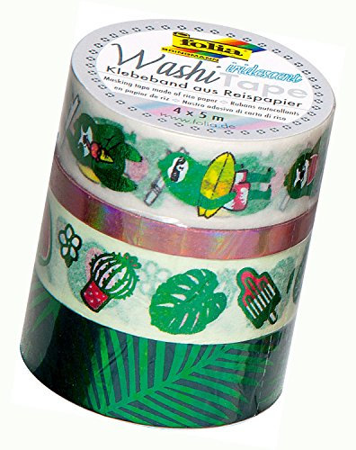 folia 26425 - Washi Tape, Klebeband aus Reispapier, Hotfoil irisierend grün, 4er Set - ideal zum Verzieren und Dekorieren