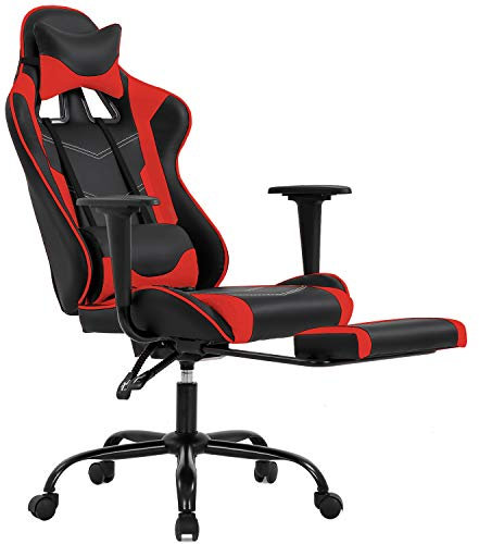 BestOffice BestMassage Gaming Chair Ergonomic Swivel High Back Racing Chair, Red, Contemporary Style, Faux Leather, Steel Frame, Ergonomic, 360° Swivel, 90-180° Recline, 250 LB Capacity, Adult Size