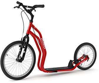 YEDOO Mula Tretroller - bis 150 kg, Kickscooter mit Luftreifen 20/16 - für Erwachsene, Scooter Roller mit Ständer und verstellbarem Lenker, Dogscooter, rot