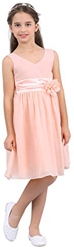 iEFiEL Vestito da Ragazza Principessa Abito da Sera Bambine Abiti da Sposa Damigella d'Onore Bambina Chiffon Senza Maniche Elegante Fiore Cerimonia 2-14 Anni Rosa Corallo 6 Anni