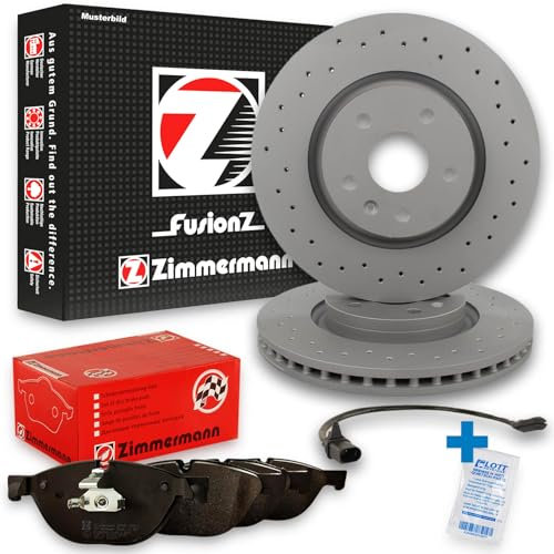 ZIMMERMANN Bremsscheiben Gelocht Ø380mm + Zimmermann Bremsbeläge Bremsbelagsatz + Warnkontakt Verschleißwarnkontakt Vorne Vorderachse für A8 2.0 3.0 4.0 TFSI quattro S8 quattro + Q5 8R SQ5 TDI quattro
