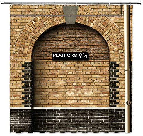 Lileihao Train Platform 9 and 3/4 Shower Curtain Secret Passage of King's Cross Railway Station to Magic School Retro Brick Wall Bathroom Decor Polyester Bath Curtains Set 70 x 82 Inch with Hooks