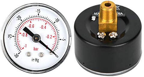Manometro per vuoto manometri per pompa vuoto -30~0inHg 0~-1bar Misuratore di pressione con quadrante 1/8BSPT Manometro meccanico a doppia scala, per aria, Druckmessgeräte